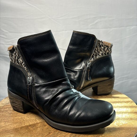 Boho Outdoor Leather Booties 7.5 Knit Cuff Side Zip Fall Ankle Boot - Picture 1 of 16